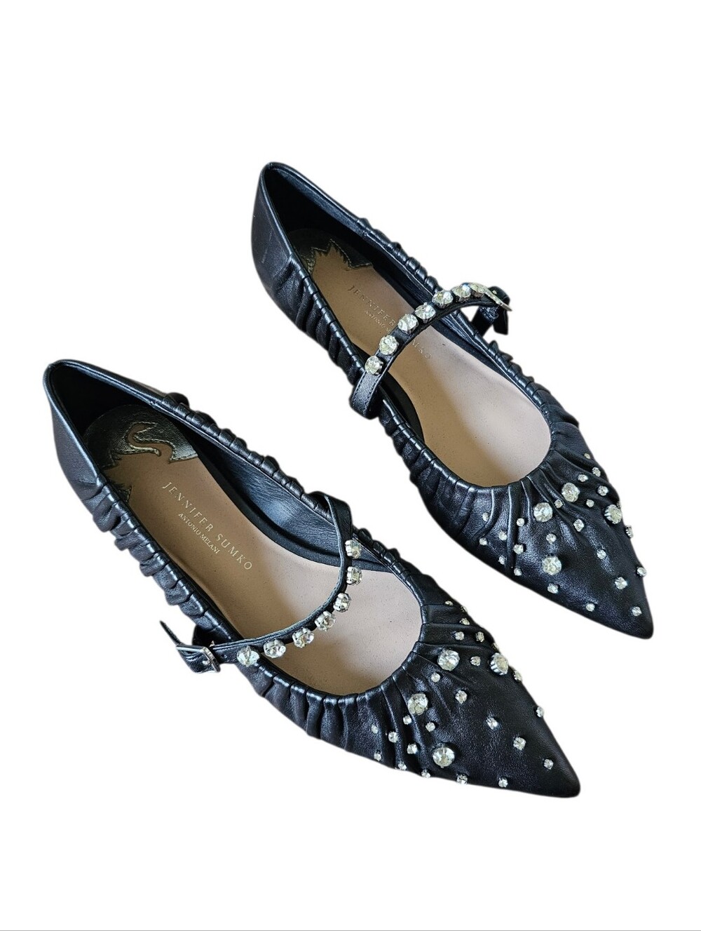 Antonio Melani x Jennifer Sumko Mary Jane Black Leather Studded Flats Size 7